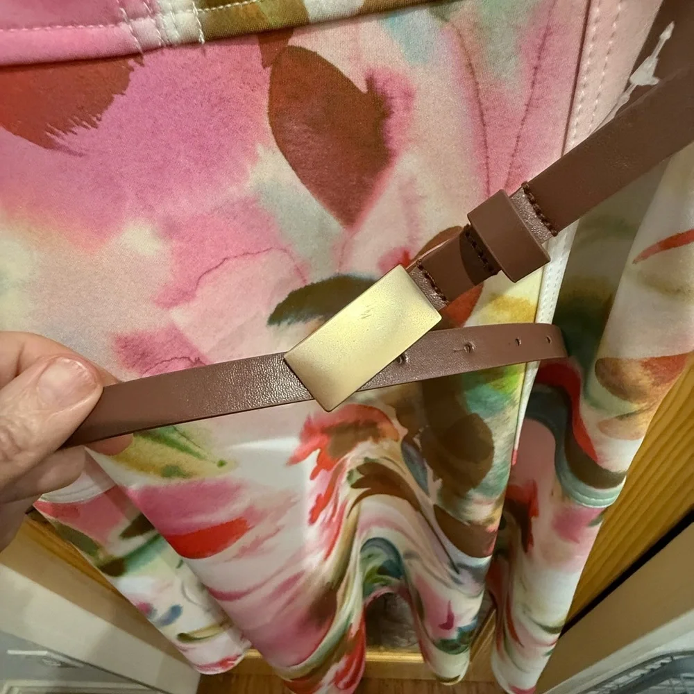 Calvin Klein Women's Floral Belted Jewel-Neck A-Line Dress - Picture 8 of 8